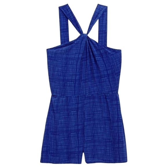 VINEYARD Vines Tide Blue Basketweave Halter Romper Jumpsuit Shorts Sleveless - Picture 5 of 9